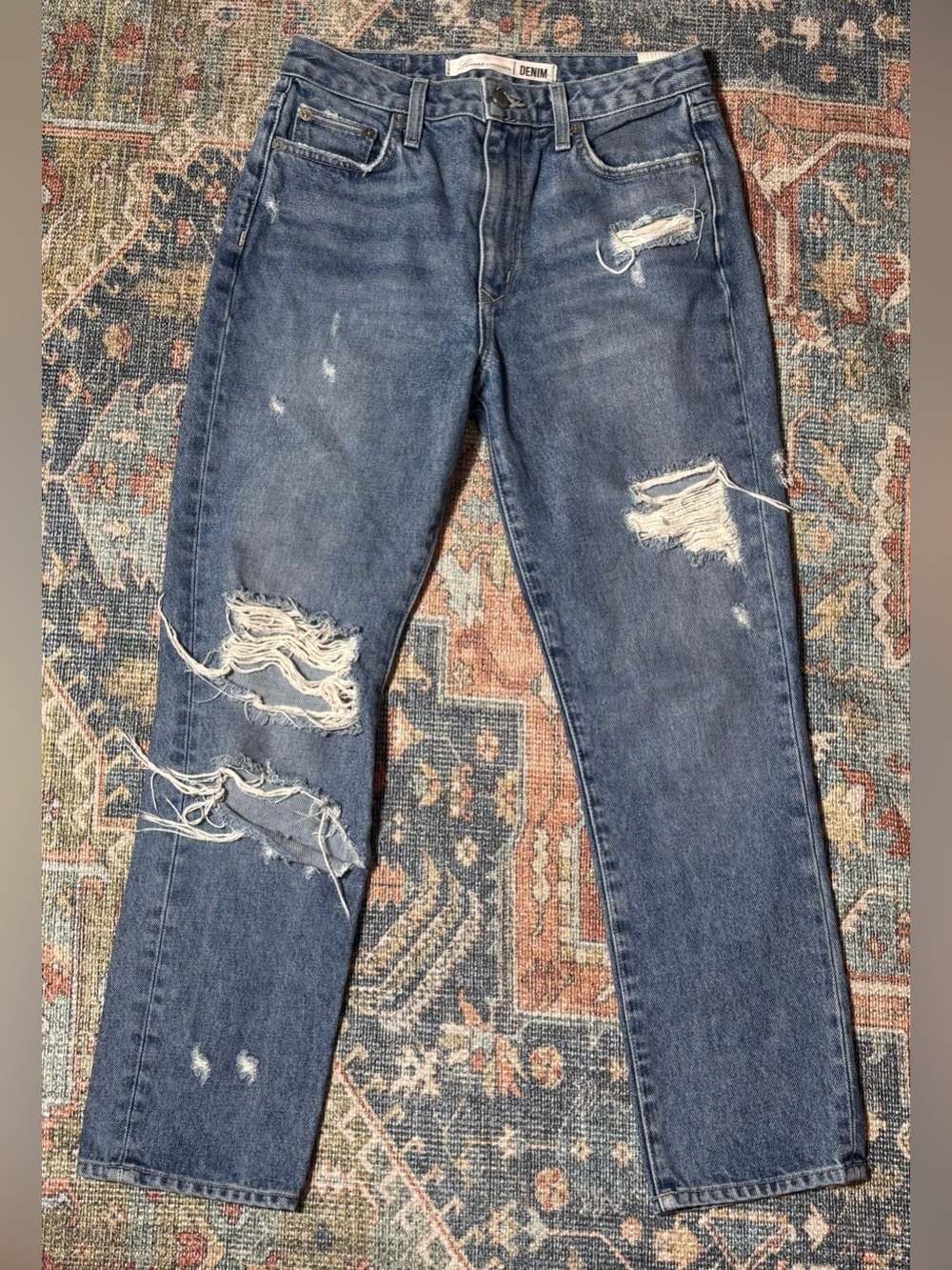 Lovers + Friends Medium Wash Distressed Straight Leg Jeans | Size 26